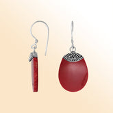 “Sterling silver oval earrings with  Coral – handcrafted Bali jewelry with beadwork, bold and elegant gift for her”